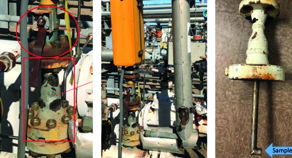 Two application images of assemblied sampling systems and an old sampling valve.