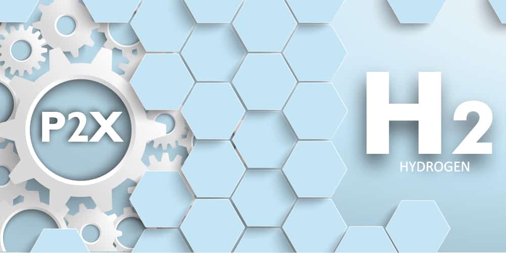 Hexogons & gears shows hydrogen in context of Power-to-X.