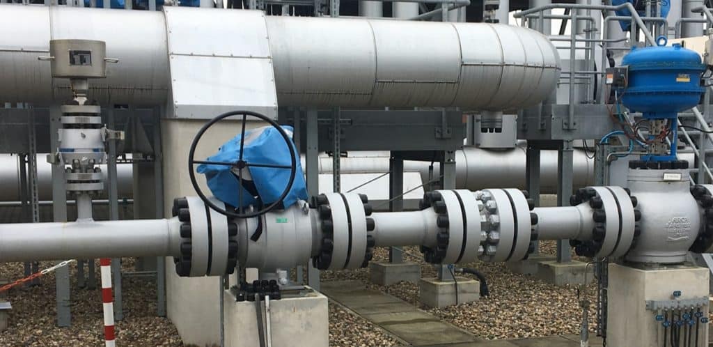 Installed DBB Valve in a pipeline of a gas storage facility at the end of the practical test installation.